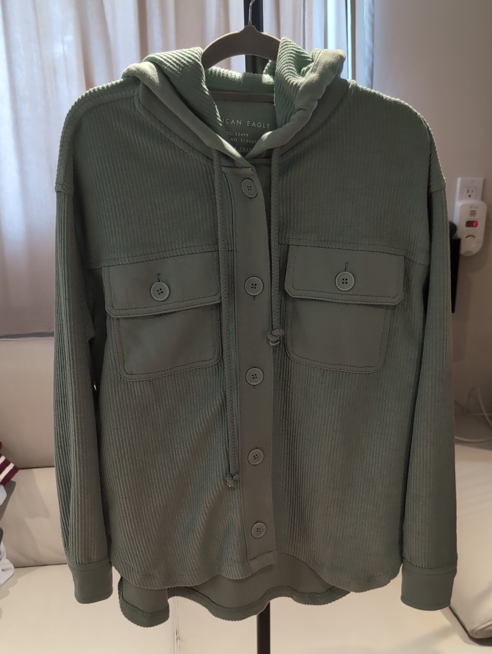 American Eagle Outfitters Olive Utility Hooded Button Jacket